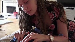 POV - Elena Koshka gives your hard cock some special attention with her mouth and feet before getting on top: Porn