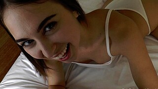 Small titted brunette amateur anal nailed at home