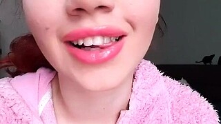 Glossy Pinky Lips Closeup Smoking Teen