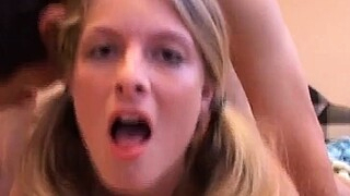 Naughty blonde teen slut enjoying hardcore gang banging fun
