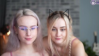 Blonde and brunette lesbians toying cunt