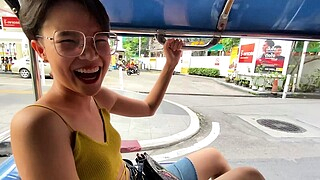 Skinny Thai girl with glasses loves sex