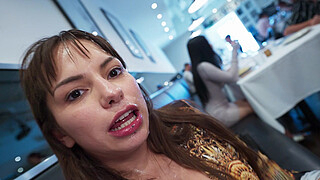 Fancy dining and crazy muff diving in a threesome in POV