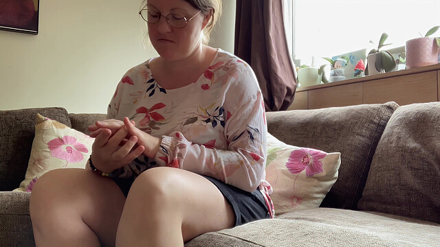 Home Alone in Lounge with Black Stockings on