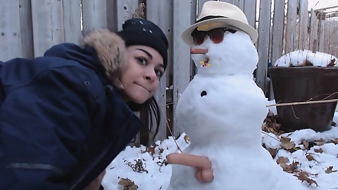 Teen gets fucked by snowman