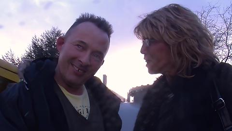 German mature skinny housewife persuaded to have sex on the street