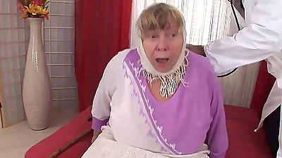 EVASIVE ANGLES Grandma Goes Black. He takes off her panties, fucks her muff and gives her a pearl necklace cumshot.